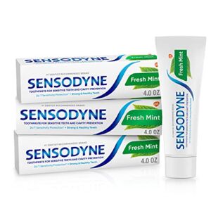 Sensodyne Fresh Mint Sensitive Toothpaste, Cavity Prevention and Sensitive Teeth Treatment – 4 Ounces (Pack of 3)
