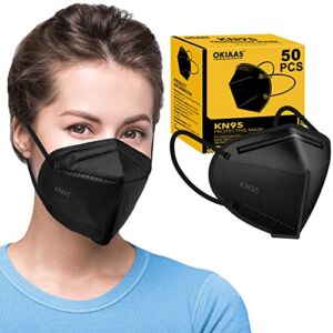 OKIAAS 50 Pack KN95 Face Mask, 5-Layer masks disposable kn95 Black,Face Protection Against PM2.5, Dust, Pollen and Haze, for Women, Men