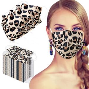Disposable Face Mask – 50pcs Comfortable Protective Mouth Cover,Printed Cheetah Face Mask Adults, 3-Ply Breathable Safety Mask for Indoor Outdoor Home Office Travel (Leopard)