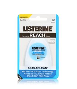 Listerine Ultraclean Waxed Mint Dental Floss | Effective Plaque Removal, Teeth & Gum Protection | Shred-Resistant for Thoroughly Clean in Tight Area , PFAS FREE | 30 Yards, 1 Pack