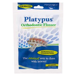 Platypus Orthodontic Flossers for Braces – Dental Floss Picks for Braces, Fits Under Arch Wire, Will Not Damage Braces, Increase Flossing Compliance, Floss Teeth in Less Than Two Minutes – 30 Count