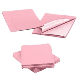 Disposable Dental Bibs 13″x18″ – 3 Ply Waterproof Tattoo Bib Sheet for Patients – Dentist or Medical Tray Cover and Nail Table Cover Supplies, Pink