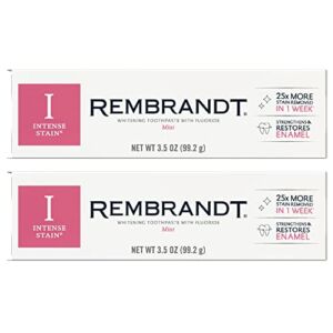 REMBRANDT Intense Stain Whitening Toothpaste With Fluoride, Removes Tough Stains, Rehardens And Strengthens Enamel, 3.5 Ounce – (Pack of 2)