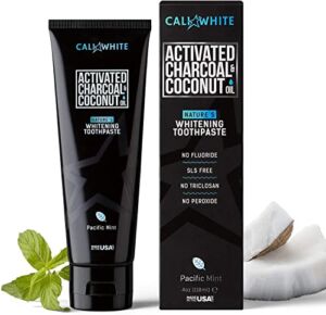 Cali White Fluoride Free Natural Whitening Toothpaste, Activated Charcoal Toothpaste, Vegan, Sulfate Free, Peroxide Free, SLS Free, Pacific Mint 4 oz, 1 Pack