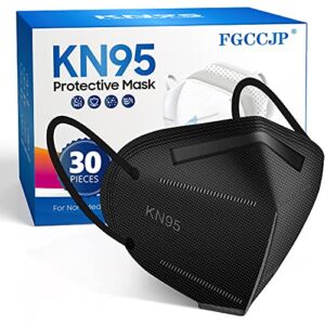 FGCCJP KN95 Face Mask 30pcs Disposable Face Masks Individual Packed Safety 5 Layers Breathable Cup Dust Masks Filtration>95% for Adults Men Women(Black)