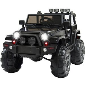 Best Choice Products Kids 12V Ride On Truck, Battery Powered Toy Car w/ Spring Suspension, Remote Control, 3 Speeds, LED Lights, Bluetooth – Black