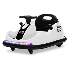 Kidzone 12V Ride On Bumper Car Electric Twin-Motor DIY Sticker Race Car Vehicle Toys with Remote Control, Bluetooth, Music, LED Lights & 360 Spin