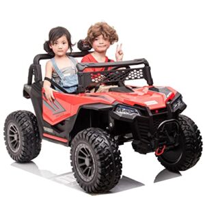 POSTACK 4WD 24V XXL Kids Ride On Car 2 Seater, Electric Battery Powered Ride On Truck with Parent Remote Control, Kids UTV for Boys Girls with EVA Rubber Tires, High/ Low Speed, MP3 Player, Red