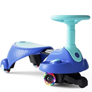 67i Ride on Cars 2 in 1 Wiggle Car Ride on Toy with Pedal Adjustable Length Light Up Wheels Rechargeable Battery Anti-Rollover Structure Swing Car with Music for Kids 3 Years and Up (Dark Blue)