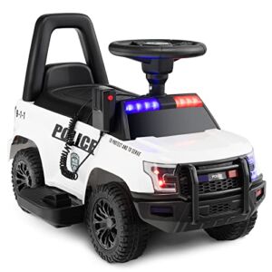 HONEY JOY Electric Ride on Push Car, Battery Powered Ride On Police Car w/Megaphone, Lights, Siren, Under Seat Storage, Cop Foot-to-Floor Sliding Push Cars for Toddler, Gift for Boys Girls(White)