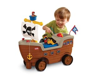Little Tikes 2-in-1 Pirate Ship Ride-On Toy and Playset – Kids Ride-On Boat with Wheels, Under Seat Storage and Playset with Figures – Interactive Ride on Toys for 1 year olds and above, Multicolor