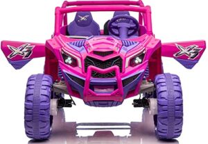 POSTACK XXXL 24V Kids UTV, Ride On Car with Parent Remote Control, Battery Powered Electric Toy Car with Side by Side 2 Seater Kids UTV, Safety Belt, Music, LED, Pink & Purple