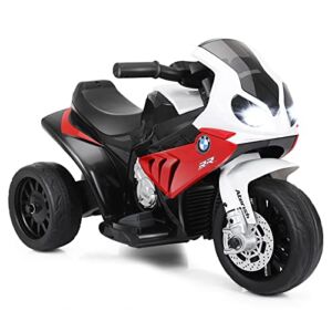 OLAKIDS Kids Ride on Motorcycle, 6V Licensed BMW Electric Motor with Music, Foot Pedal, Headlight, Leather Seat Cushion, 3 Wheels Battery Powered Tricycle Toy for Boys Girls (Red)