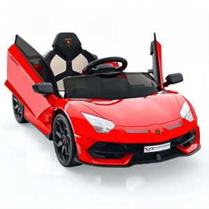 Hetoy Ride on Car for Kids 12V Licensed Lamborghini Electric Vehicles Battery Powered Sports Car with Control, 2 Speeds, Sound System, LED Headlights and Hydraulic Doors