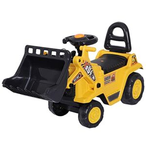 HOMCOM Ride On Excavator with Under Seat Storage, Pull Cart Kids Bulldozer for Boys & Girls, Sit and Scoot Construction Toy with Horn, Front Loader Shovel, for Sand and Snow, Ages 3 Years Old