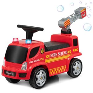 Costzon Kids Ride On Fire Truck, Ride On Push Car with Ladder Bubble Maker, Headlights, Siren Sounds & Music, Foot-to-Floor Sliding Car for Toddlers, Gift for Boys Girls Aged 18-36 Months