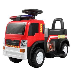 TOBBI Kids Ride On Fire Truck Car Battery Powered 6V Vehicle with Horns Siren and Music Function Working Headlights Ride on Toys in Red