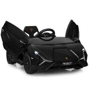 OLAKIDS Kids 12V Licensed Lamborghini SIAN Ride On Car, Electric Vehicle for Toddler with Control Remote, Battery Powered Toy with Music, Horn, 2 Speeds, Suspension, LED Lights, Bluetooth(Black)