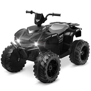 Kidzone 12V Ride On ATV Vehicle 3-7 Yeas Old Big Kid up to 77lbs, Electric 4-Wheeler Quad Battery Powered Car for Boys & Girls Gift Whit DIY License Plate, MP3, High Low Speeds, LED Light, Bluetooth