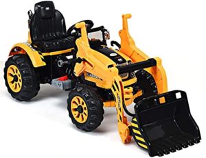 GLACER Ride on Excavator, 12V Battery Powered Digger w/ 2 Speeds, Forward & Backward, Front Loader Bucket, Horn, Safety Belt, Electric Construction Vehicles for Kids 3-8 Years Old (Yellow)