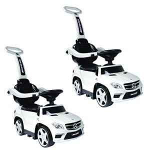Best Ride On Cars Toddler 4-in-1 Mercedes Push Car Stroller Ride-On Toy with Horn Sounds, LED Lights, and Removable Handle, White (2 Pack)