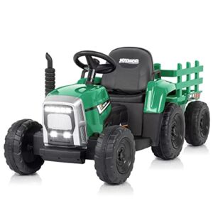JOYMOR Ride on Tractor with Remote Control, 12V Electric Tractor with Trailer for Toddler, Battery Powered Ride on car Toy for Boys and Girls