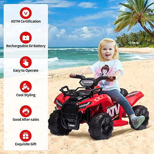 TOBBI 6V Kids Ride On ATV, Electric 4-Wheeler Car, Battery Powered Ride On Toy Car for Boys and Girls Aged 18-36 Months, Front LED Lights, Red | The Storepaperoomates Retail Market - Fast Affordable Shopping