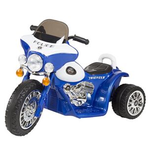 3 Wheel Mini Motorcycle Trike for Kids, Battery Powered Ride on Toy by Rockin’ Rollers – Toys for Boys and Girls, 3 – 6 Year Old – Police Car Blue