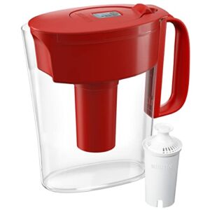 Brita Water Filter Pitcher for Tap and Drinking Water with 1 Replacement Filter, 6 Cup Capacity, Christmas Gift for Men and Women, BPA Free, Red