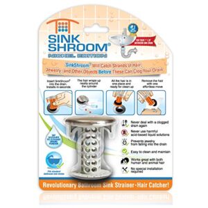 SinkShroom Revolutionary Bathroom Sink Drain Protector Hair Catcher, Strainer, Snare, Nickel Edition