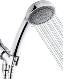 Ezelia High Pressure Shower Head with Pause Mode and Massage Spa, 5 Settings Handheld Showerhead Sprayer with 79″ Stainless Steel Hose, Easy to Install, California Compliant 1. 8 GPM（Silver).