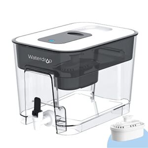 Waterdrop 200-Gallon Long-Life 40-Cup Water Filter Dispenser with 1 Filter, 5X Times Lifetime, Reduces Fluoride, Chlorine and More, BPA Free, Black