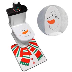 D-FantiX 4-Piece Snowman Santa Toilet Seat Cover and Rug Set Red Christmas Decorations Bathroom 2022