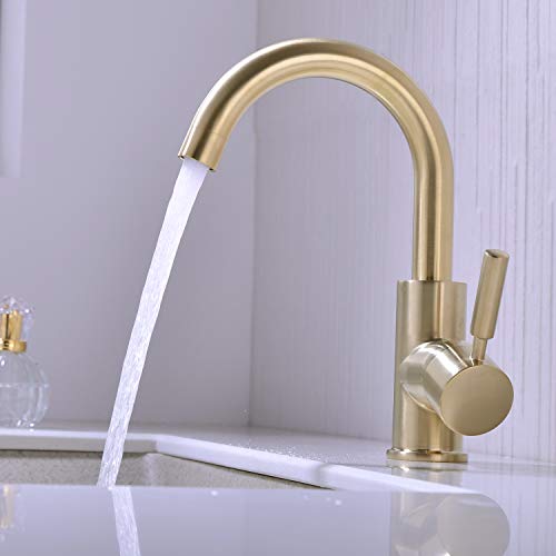 Single Handle Bathroom Lavatory Sink Faucet Mixer,Basin Faucet with Pop-up Sink Drain and Deck Plate,Bar Sink Faucet,Brushed Gold | The Storepaperoomates Retail Market - Fast Affordable Shopping