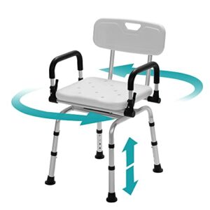 ELENKER Swivel Shower Chair for Inside Shower, Adjustable Pivoting Bath Chair and Medical Grade Rotating Shower Seat with Liftable Armrests and Backrest