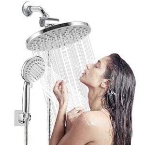 High Pressure 8″ Rainfall Shower Head and Handheld Shower Heads Combo, with 60″ hose, Punch-free, Dual Powerful Shower Spray Detachable with Holder, Chrome, Regulator fit for High, Low Water Flow