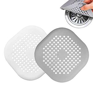 2 Packs Hair Catcher, Square Hair Drain Cover for Filter Shower, Drain Protection Flat Strainer Stopper with Suction Cups, Sillicone Sink Drain Strainer for Bathroom Kitchen