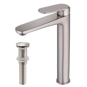Contemporary Brushed Nickel Single Handle One Hole Bathroom Vessel Sink Faucet Commercial, Lavatory Vanity Vessel Sink Mixer Tap Tall Spout Deck Mount Plumbing Fixtures