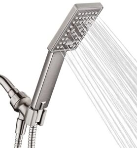 BRIGHT SHOWERS Handheld Shower Head Set High Pressure Hand Held Showerhead with 60 Inch Flexible Shower Hose and Adjustable Shower Arm Mount Bracket, 3 Spray Settings Shower Wand, Brushed Nickel