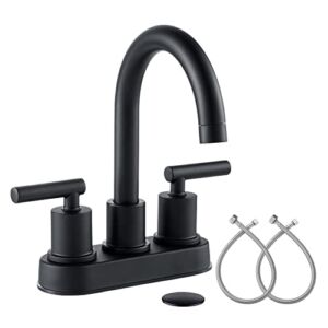 VXV Bathroom Sink Faucet 4 Inch 2 Handle Centerset Utility Lavatory Vanity Faucet Modern 360 Rotating Black Bathtub Water Tub Faucet with Pop-up Drain Stopper Assembly and Supply Lines Fit 2 or 3 Hole