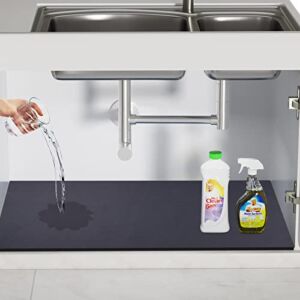 FUMAX Under the Sink Mat for Kitchen Cabinet Waterproof, Super Absorbent Kitchen Cabinet Mat, Sink Drip Protector Tray Hide Stains Well-34×22″(Non-Silicone)