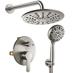 WRISIN Shower Faucets Sets Complete Brushed Nickel (Valve Included), Shower Systems with Rain Shower and Handheld