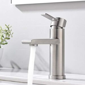 VCCUCINE Modern Commercial Brushed Nickel Single Hole Single Handle Bathroom Faucet, Laundry Vanity Sink Faucet With Two 3/8″ Hoses