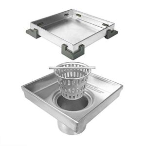 Neodrain 4-Inch Square Shower Drain with Removable Tile Insert Grate,Brushed 304 Stainless Steel, with Watermark&CUPC Certified, Includes Hair Strainer