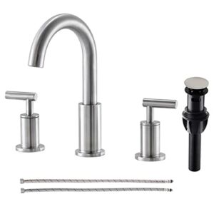 Comllen 3 Hole Widespread Brushed Nickel Bathroom Faucet, Modern 2 Handle Bathroom Faucet for Sink 8 Inch Laundry Basin Vanity Faucet with Pop-up Drain and Water Supply Lines