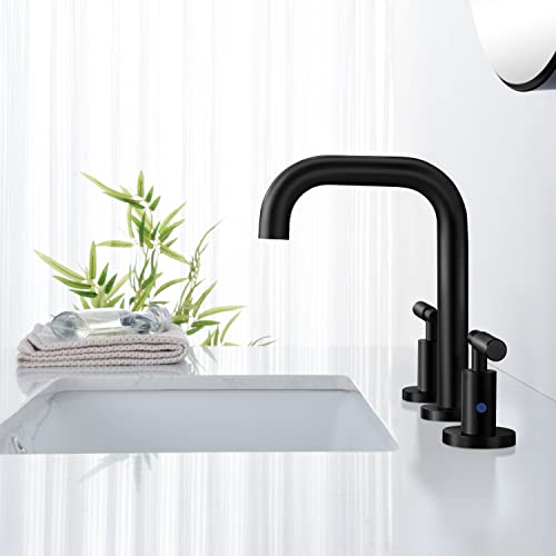 KPAIDA Matte Black Bathroom Faucet, Bathroom Sink Faucet 3 Hole, Faucet for Bathroom Widespread 2 Handle Bathroom Faucet 8 inch Black Vanity Faucet with Pop Up Drain | The Storepaperoomates Retail Market - Fast Affordable Shopping