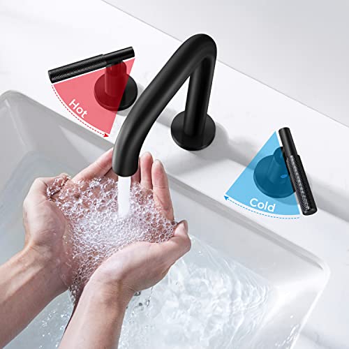 KPAIDA Matte Black Bathroom Faucet, Bathroom Sink Faucet 3 Hole, Faucet for Bathroom Widespread 2 Handle Bathroom Faucet 8 inch Black Vanity Faucet with Pop Up Drain | The Storepaperoomates Retail Market - Fast Affordable Shopping