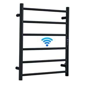 UNIQUE PLUS LIFE Heated Towel Rack, Wall Mounted Electric Towel Warmer for Bathroom, Tuya Smart WiFi Control, Heated Drying Rack with Built-in Timer and LED Indicator, Plug-in (6 Bars Black)