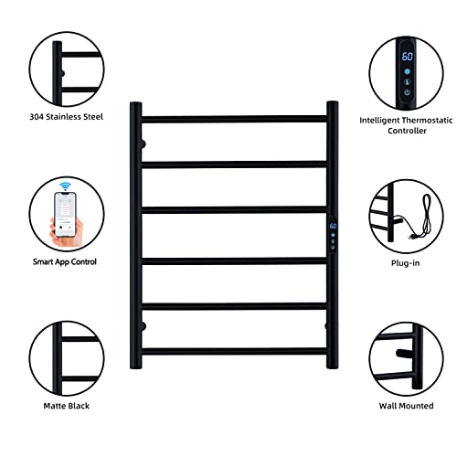 UNIQUE PLUS LIFE Heated Towel Rack, Wall Mounted Electric Towel Warmer for Bathroom, Tuya Smart WiFi Control, Heated Drying Rack with Built-in Timer and LED Indicator, Plug-in (6 Bars Black) | The Storepaperoomates Retail Market - Fast Affordable Shopping