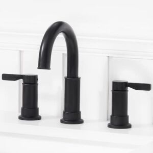 2 Handles 8 Inch Widespread Bathroom Sink Faucet,Black Bathroom Faucet,3 Hole Bathroom Faucets with Pop Up Drain and Water Supply Hose, Matte Black Basin Lavatory Faucet Mixer Taps KMBF006B-1